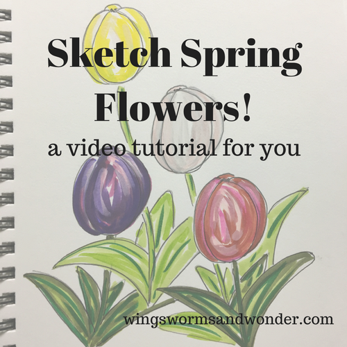 Draw spring tulips with style and whimsy! Click to play with this Wings, Worm, and Wonder nature art journaling Spring Tulip Sketch video tutorial!