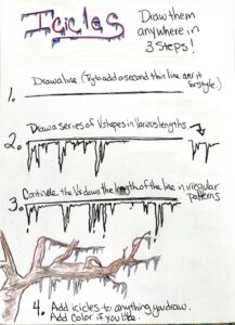 Draw icicles in 3 easy Wonder Wednesday steps with wings, worms, and wonder! Click to check out the tutorial and learn more about Black climate scientists!