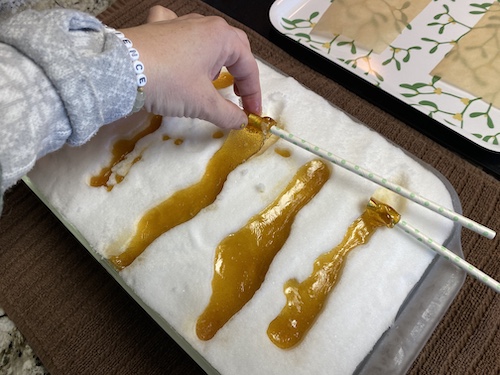 IMG_6373 Level up your snow day fun with maple taffy! Click to get the Wings, Worms, and Wonder easy recipe!