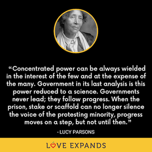 People and planet, principles inspired by Lucy Parsons. Click to learn and do more in the service of climate justice! 